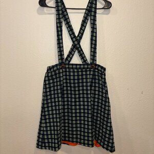 Anthropologie Maeve Plaid Pinafore Skirt / Overall Dress – Green, Size 8 | NWOT